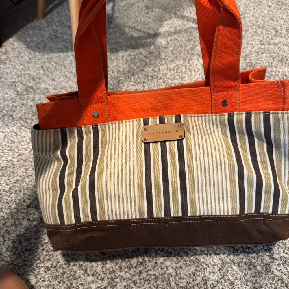 Tommy Hilfiger Orange and Brown Striped Women's Bag